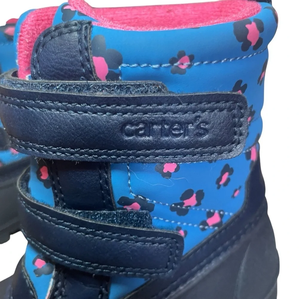 Carters Toddler Girls Navy Pink Deltha Leopard Cheetah Snow Boot 8M Winter Sled‎